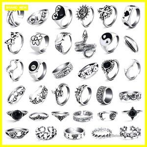 35 Piece Vintage Silver Knuckle Ring Set Adjustable Stackable Gothic Punk